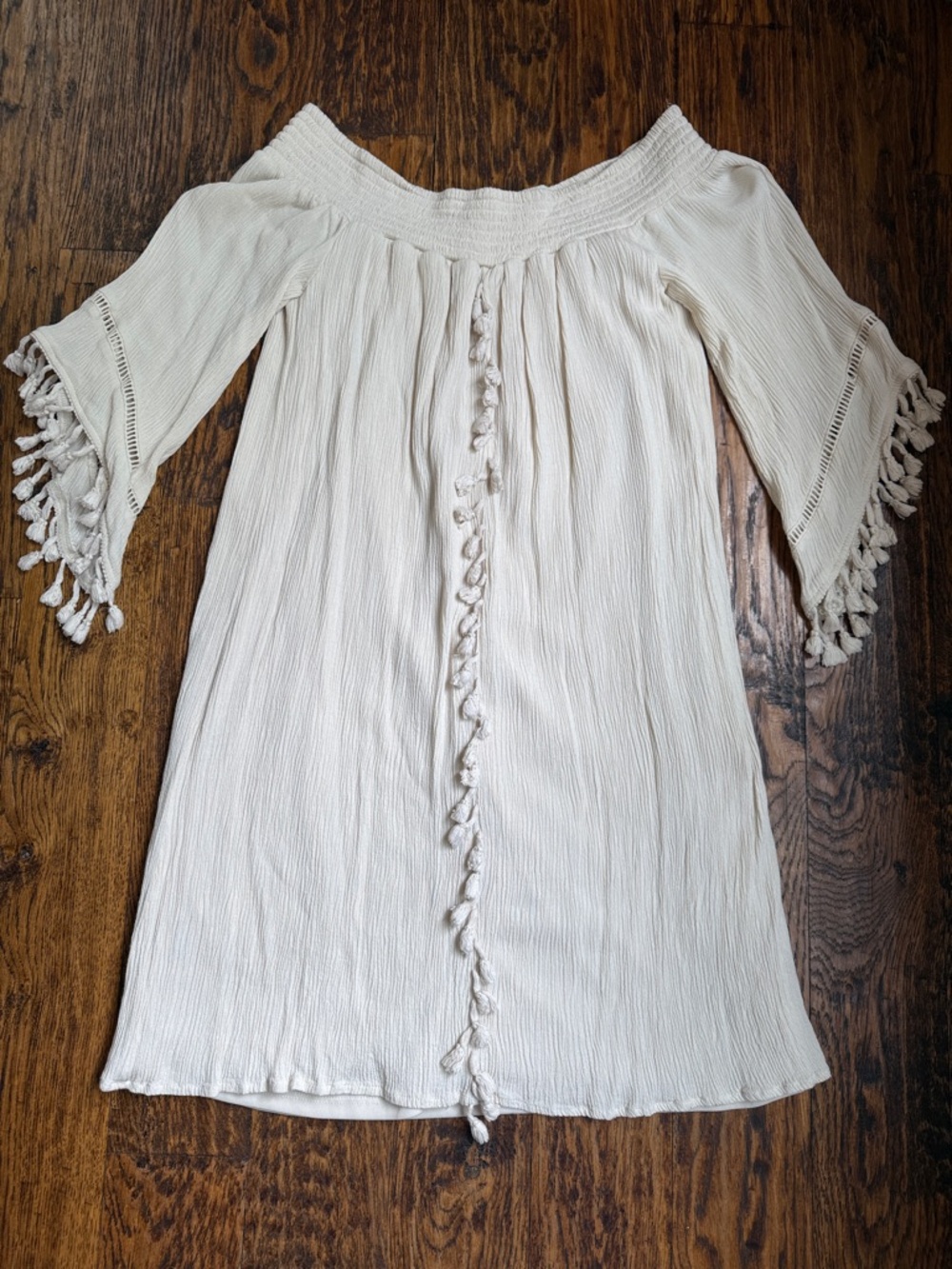 Cream Off-Shoulder Tassel Dress